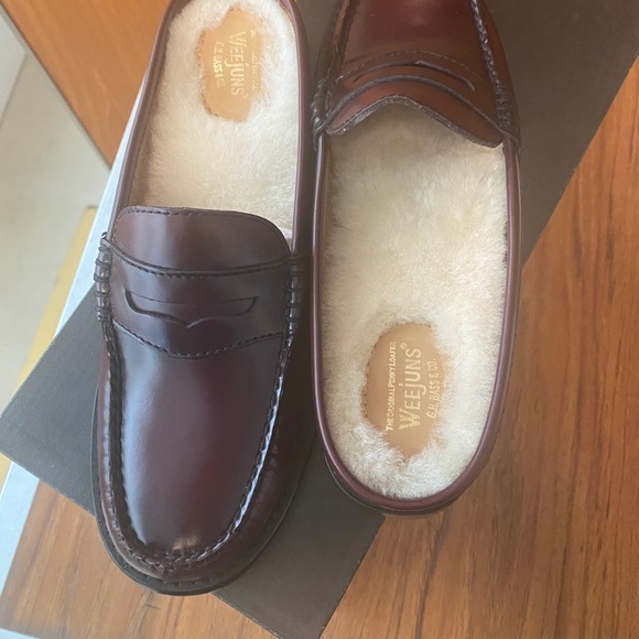 NWT Weejuns G.H Bass & Co brown leather shearling lined loafers. - Picture 4 of 6
